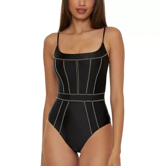 BECCA Other - Becca Women's Black Color Sheen Corset-Seamed One-Piece Swimsuit Medium